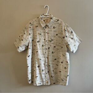 Red Head Brand Co. Cream Fish & Lure Print Short Sleeve Cotton Button Up
